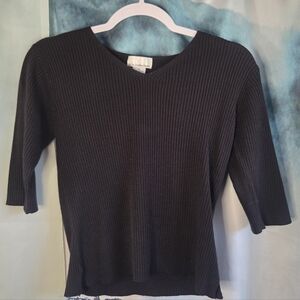 K.b. Cillections Ribbed Black V-Neck Knit Top